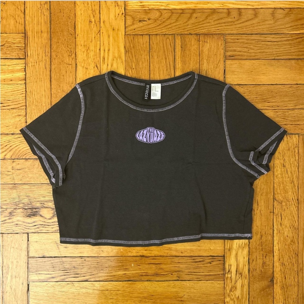 H&M Black Crop Top with Purple Logo